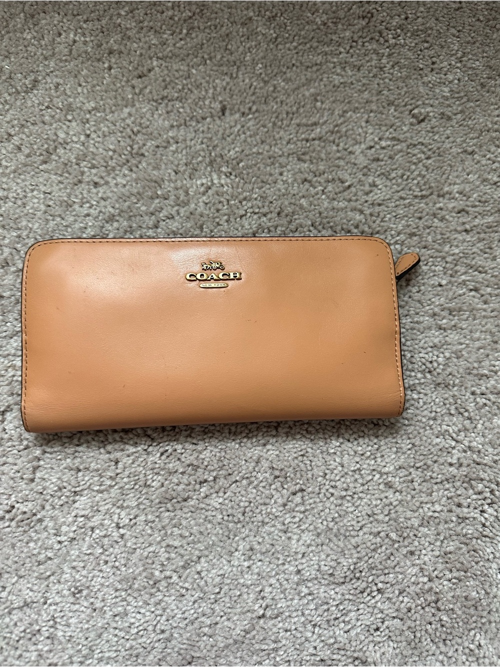 Coach Caramel Leather Zip Around Wallet with Gold Logo